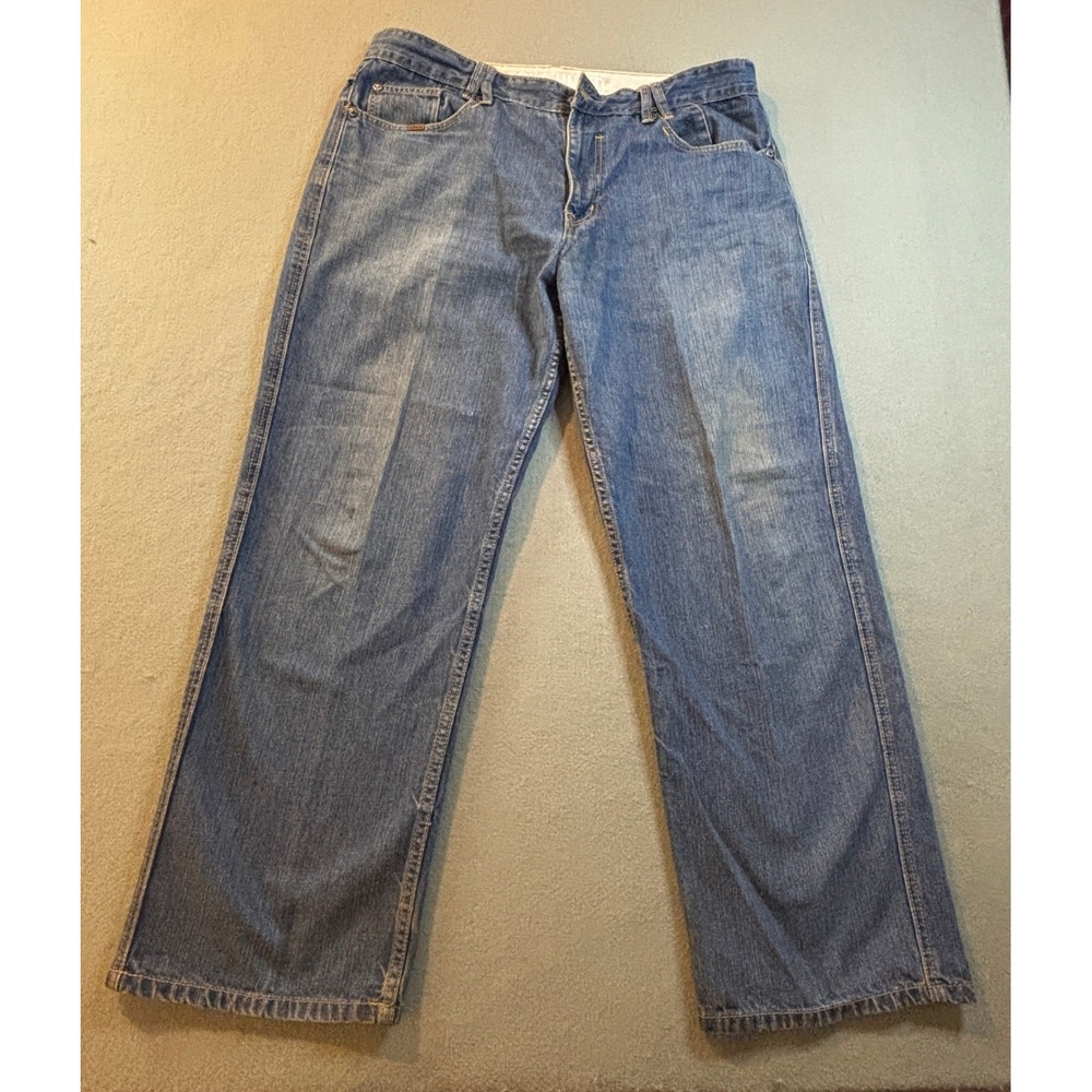 VTG Ecko Unltd Embroidered Jeans Mens 38 Blue Baggy Wide Leg Y2K Hip Hop Skater